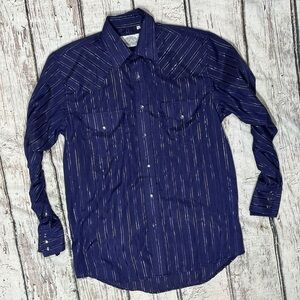 Western Pearl Snap Purple Striped Cowboy Rockabilly Rancher Button Down
